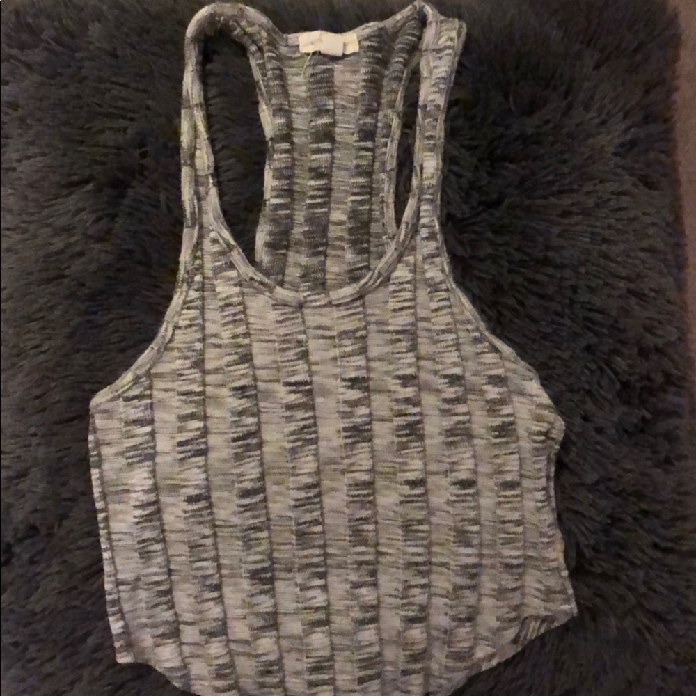 silence + noise glitchy grey crop top